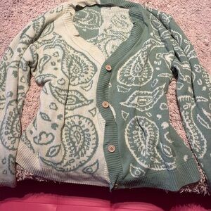 Boohoo men mint green & white paisley cardigan Size XL #paisley #knitwear